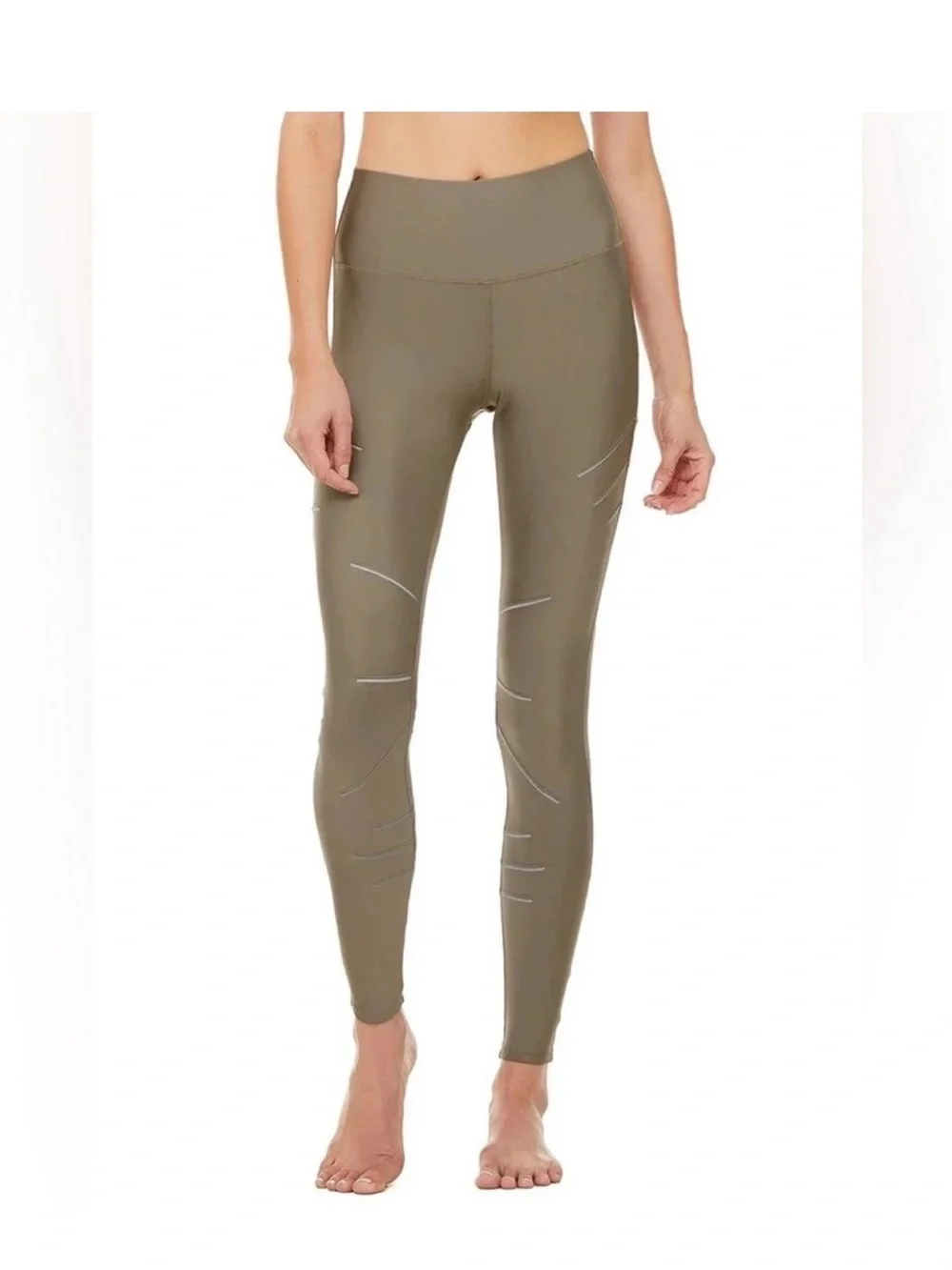EUC Alo High Waist Sequence Airlift Leggings Reflective S Olive Branch Green